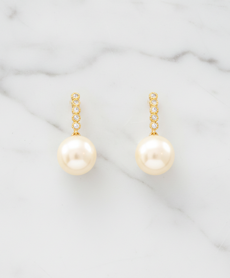 Gold & Pearl Rhinestone Drop Earrings
