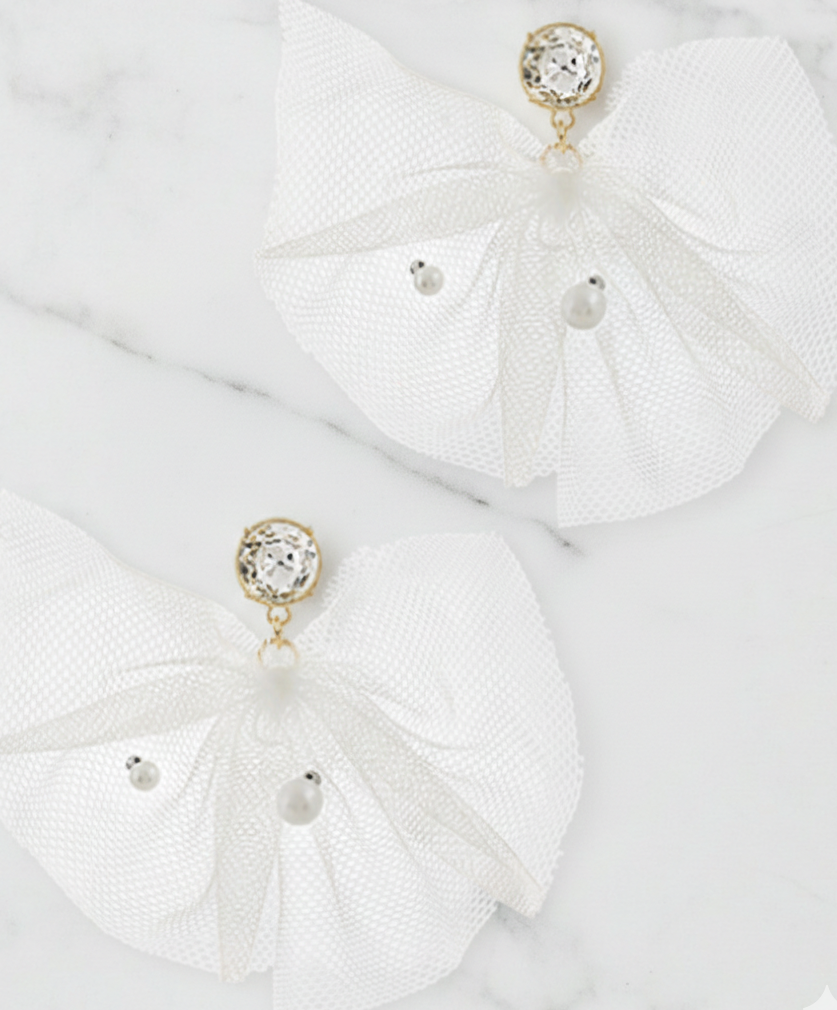 Tulle Bow & Pearl Earrings