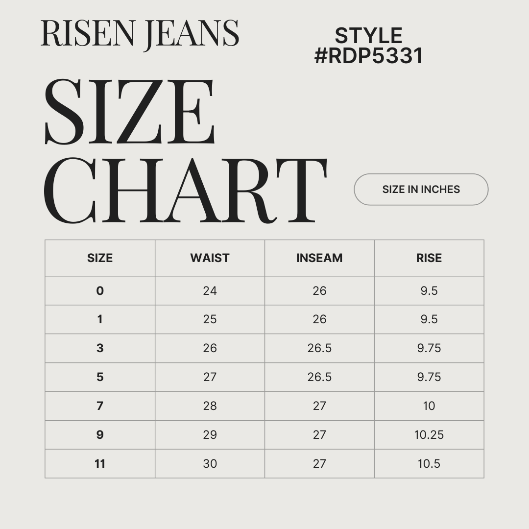 size chart for Risen White Mid-Rise Ankle Boot-Cut Jeans