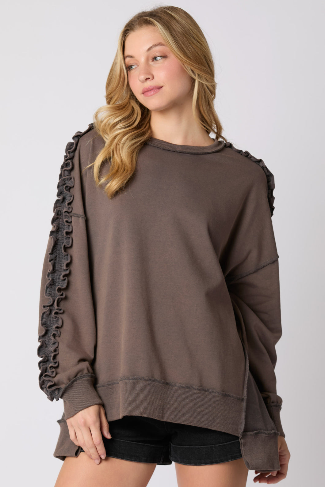 Ruffled Arm Pullover