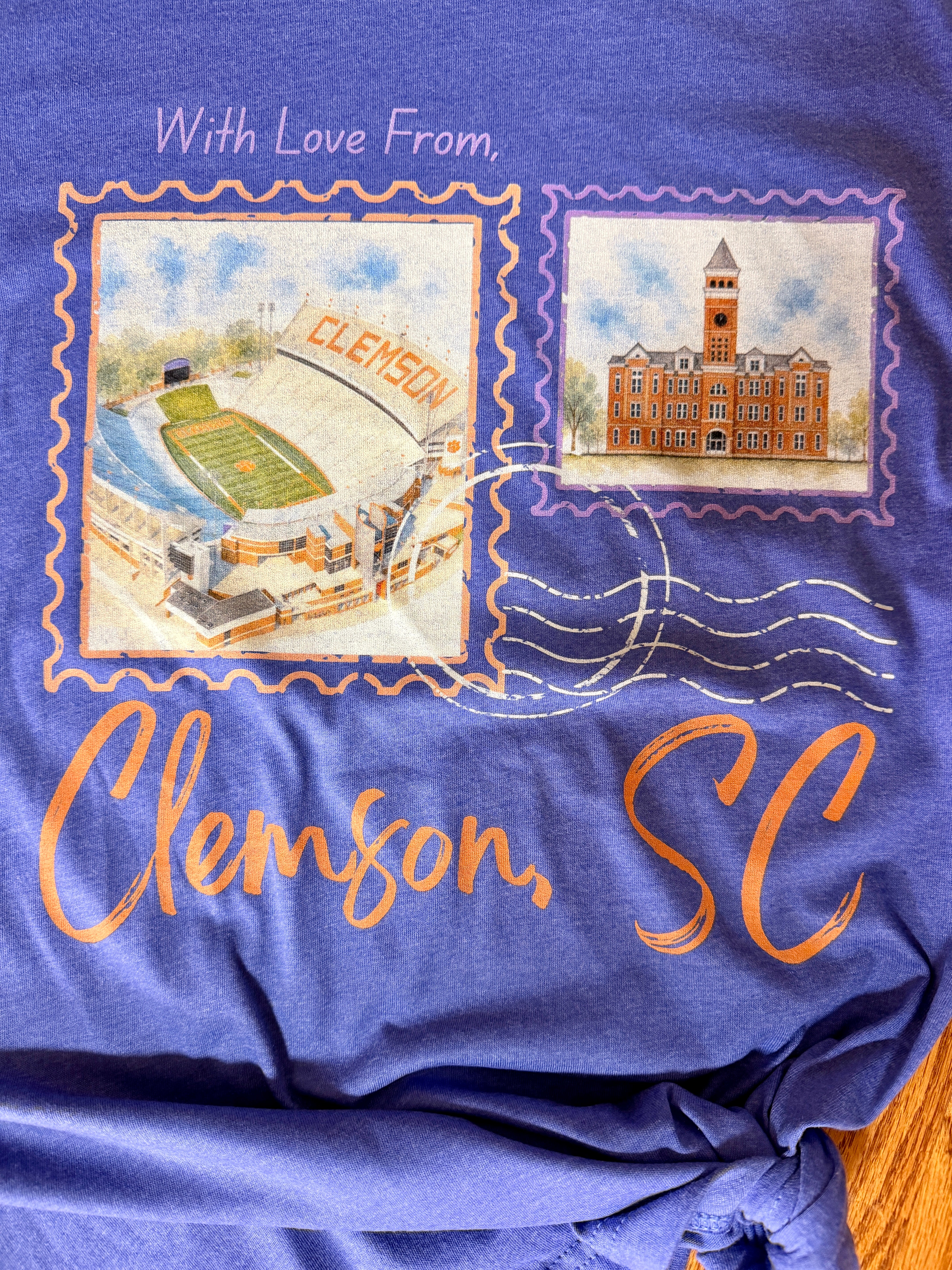 Purple With Love From Clemson Postage Tee