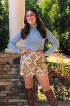Pink, blue, yellow, cream, Jacquard Woven Wrap Skirt