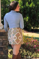 Pink, blue, yellow, cream, Jacquard Woven Wrap Skirt