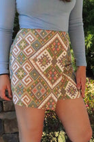 Pink, blue, yellow, cream, Jacquard Woven Wrap Skirt