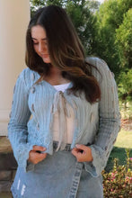 Load image into Gallery viewer, gray Chiffon Detail Dusty Blue Sweater 
