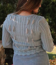 Load image into Gallery viewer, gray Chiffon Detail Dusty Blue Sweater 
