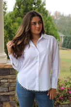 Load image into Gallery viewer, White blouse Pearl Accents
