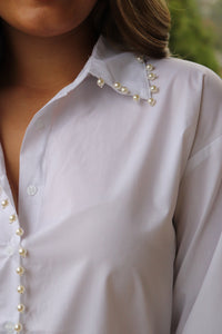 White blouse Pearl Accents