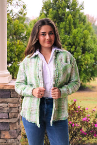 Soft Green Tweed Button Jacket