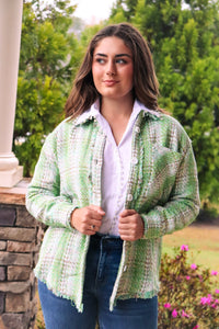 Soft Green Tweed Button Jacket