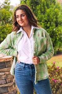 Soft Green Tweed Button Jacket