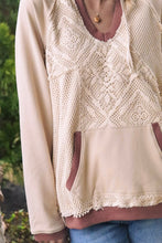 Load image into Gallery viewer, Terry/Crochet Ecru &amp; dusty rose Hooded Sweatshirt
