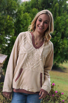Terry/Crochet Ecru & dusty rose Hooded Sweatshirt