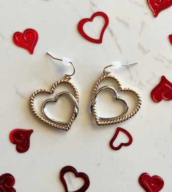 Two-Tone Linked Heart Earrings