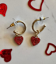 Load image into Gallery viewer, red Crystal Heart Huggie Hoops
