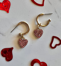 Load image into Gallery viewer, pink Crystal Heart Huggie Hoops
