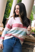 Load image into Gallery viewer, Dusty rose, light blue, cream Striped Lightweight Sweater
