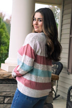 Load image into Gallery viewer, Dusty rose, light blue, cream Striped Lightweight Sweater
