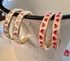 Pink/white & pink/red Heart Pattern Enamel Hoops