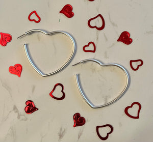 Matte Silver Heart-Shaped Hoops