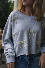 Load image into Gallery viewer, gray sweatshirt pearl bows
