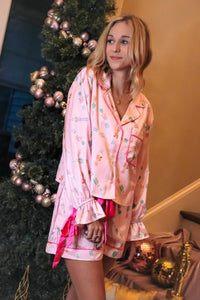 Satin pink nutcracker pajama set