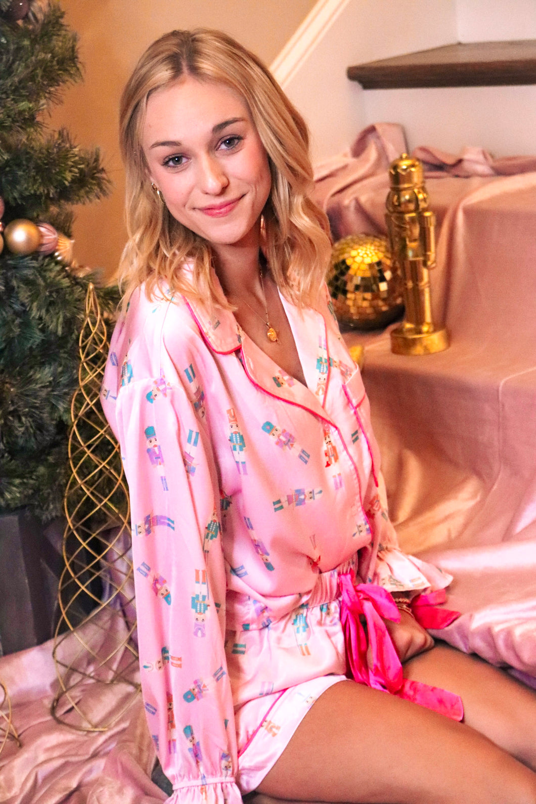 Satin pink nutcracker pajama set