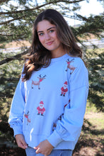 Load image into Gallery viewer, Dusty blue Santa/Rudolph Cross Stitch Sweatshirt
