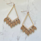 Light mocha Gold diamond wood leaf fringe earrings