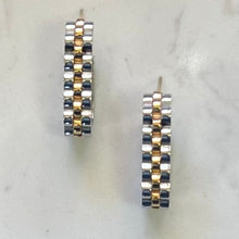 Load image into Gallery viewer, Two-tone gold &amp; silver Oval Watchband Earrings
