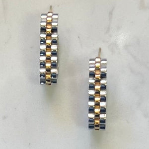 Two-tone gold & silver Oval Watchband Earrings