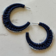 Load image into Gallery viewer, Navy Suede/Beaded Hoops
