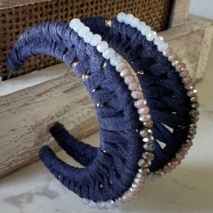 Navy Suede/Beaded Hoops