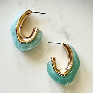 Marbled Turquoise and gold Hoops