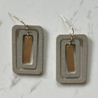 gray Wood & Metal Triple Rectangle Earrings