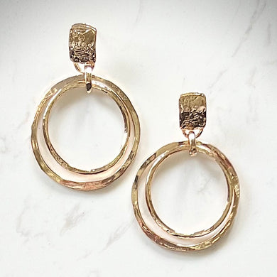 Double Hoop Stamped Gold Earrings