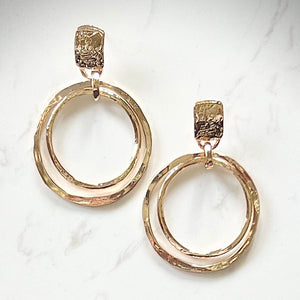 Double Hoop Stamped Gold Earrings