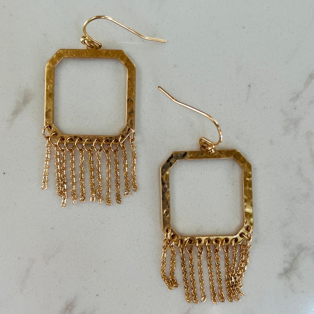 Textured Octagon Tassel Earrings