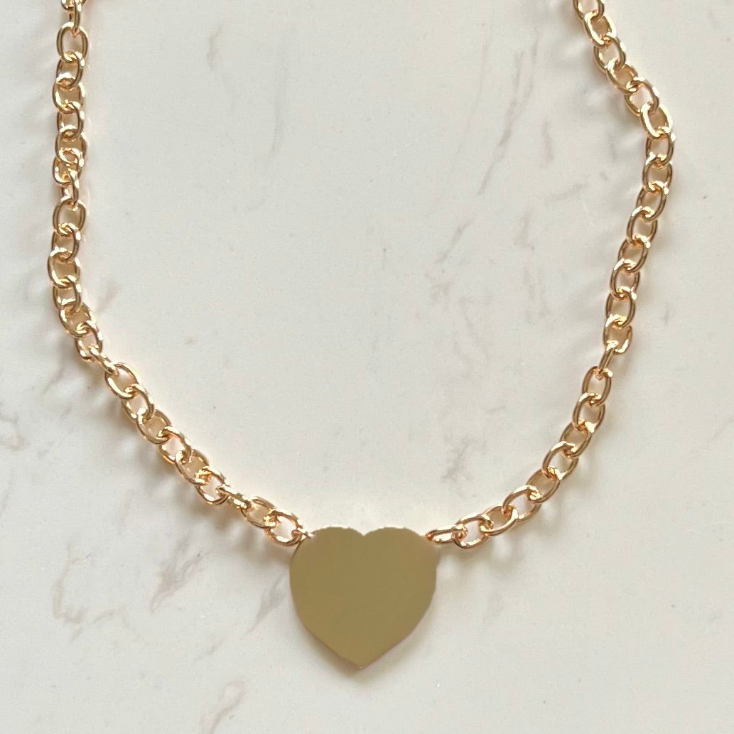 Gold Brass Heart Pendant Necklace