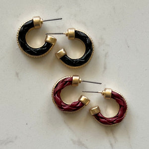 Wine & Black Twist Leather Hoops