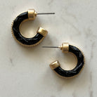 Black Twist Leather Hoops