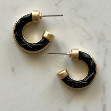 Load image into Gallery viewer, Black Twist Leather Hoops
