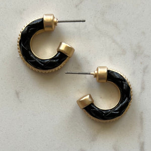 Black Twist Leather Hoops