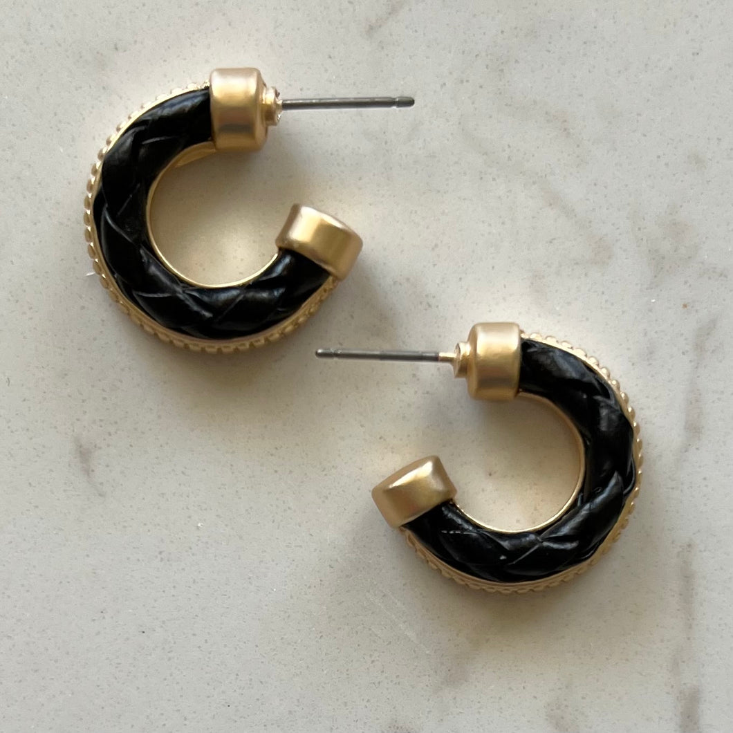 Black Twist Leather Hoops