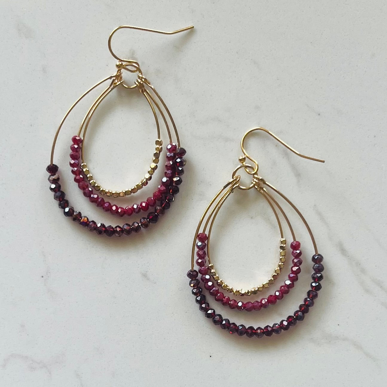 3-wire Black/Garnet Seed Bead Earrings