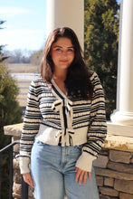 Load image into Gallery viewer, Black &amp; White Stripe/bow-front Sweater
