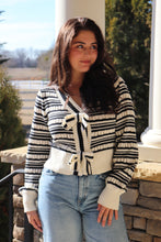 Load image into Gallery viewer, Black &amp; White Stripe/bow-front Sweater
