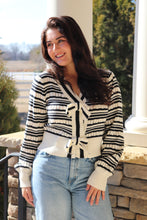 Load image into Gallery viewer, Black &amp; White Stripe/bow-front Sweater
