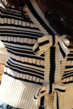 Load image into Gallery viewer, Black &amp; White Stripe/bow-front Sweater
