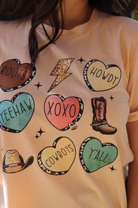 cream colored tee cowgirl Valentines graphic